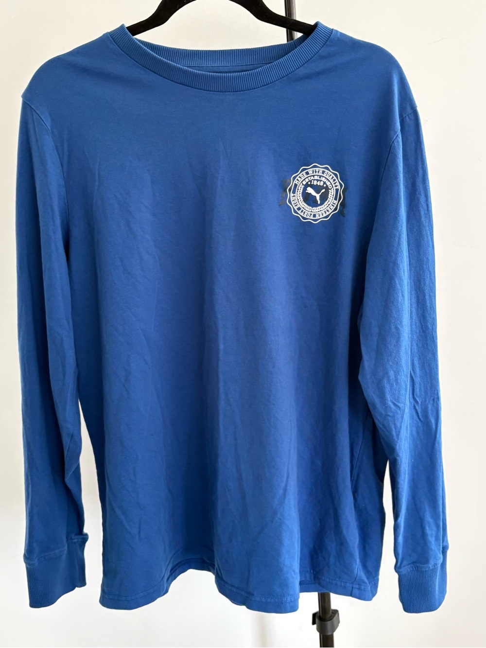 Puma Royal Blue Crewneck Tee with White Crest Logo Vintage